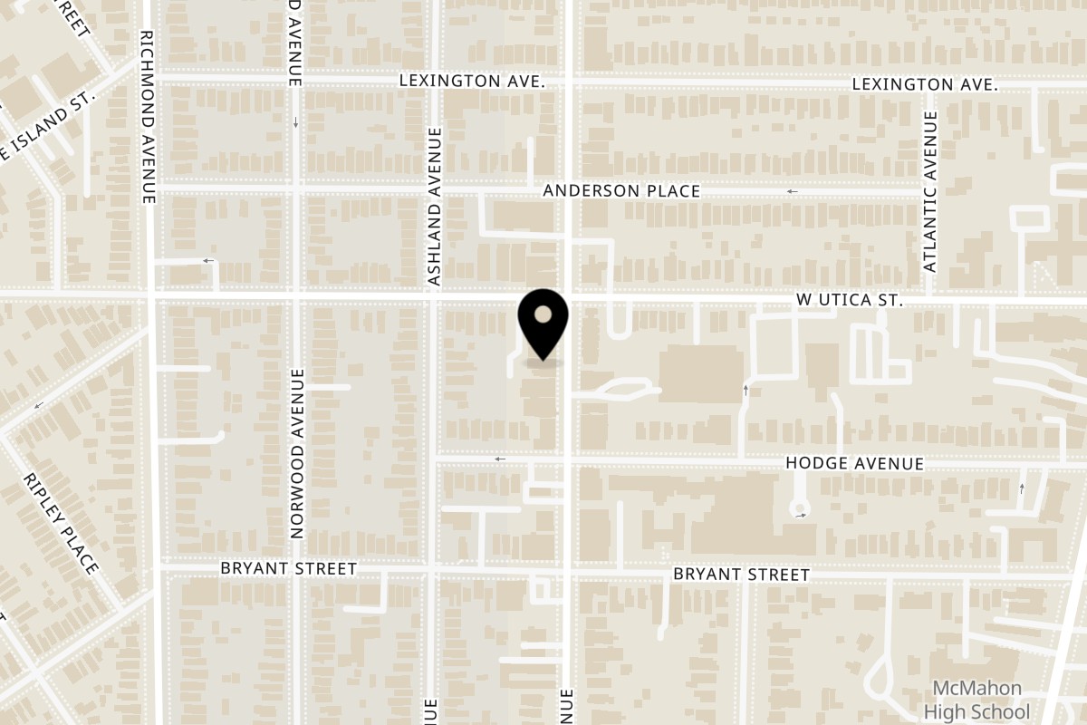 Map showing the location of Rock Burger Elmwood on 502 Elmwood Avenue in Buffalo